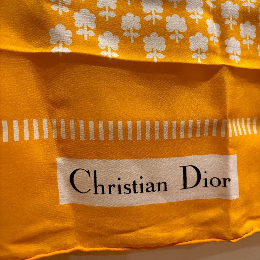 CHRISTIAN DIOR Rare Vintage Christian Dior Golden Silk Scarf 32” Paris Made - Picture 8 of 10